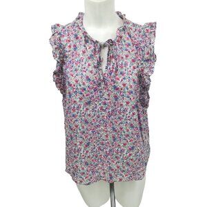 BB Dakota Steve Madden Floral Ditzy Top Sleeveless Shirt Size L  Ruffle Pink